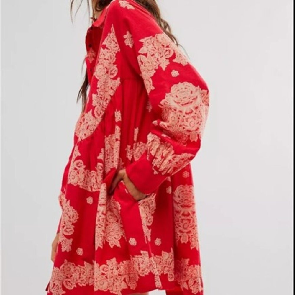 Free People Red and Cream Floral Dress